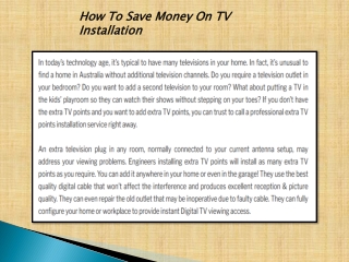 How To Save Money On TV Installation