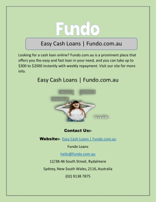 Easy Cash Loans | Fundo.com.au