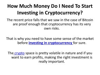 How Much Money Do I Need To Start investing in cryptocurrency