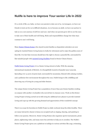 Nulife is here to improve Your senior Life In 2022