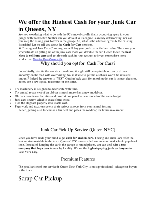 Cash for Junk Cars Queens NY