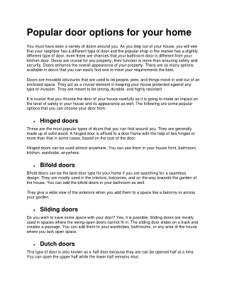 Popular door options for your home