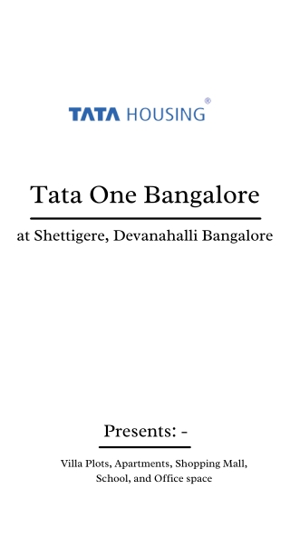 Tata One Bangalore at Shettigere, Devanahalli | Brochure