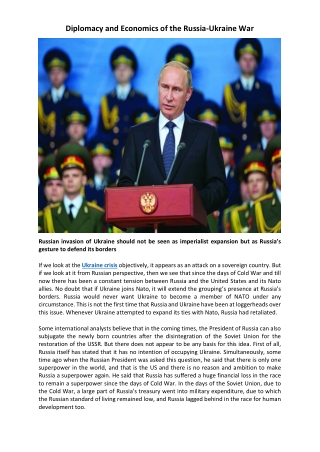 Diplomacy and Economics of the Russia-Ukraine War