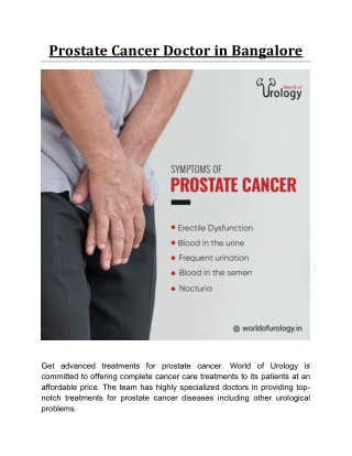 Prostate Cancer Doctor in Bangalore