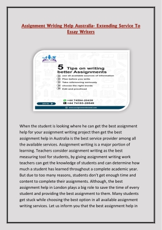 Assignment Writing Help Australia- Extending Service To Essay Writers