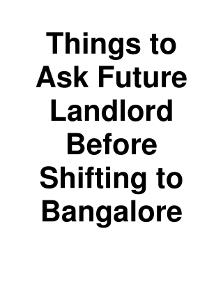 Things to Ask Future Landlord Before Shifting to Bangalore