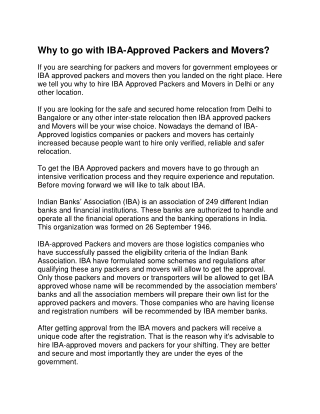 Why to go with IBA approved Packers and Movers
