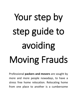 Your step by step guide to avoiding Moving Frauds