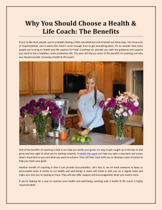 Why You Should Choose a Health & Life Coach: The Benefits