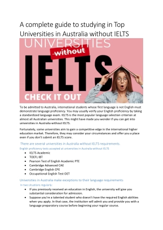A complete guide to studying in Top Universities in Australia without IELTS