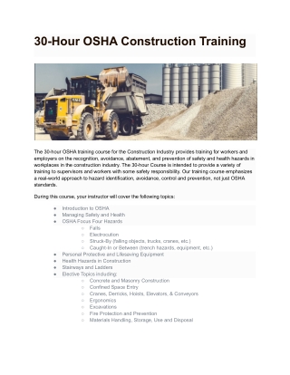 30-Hour OSHA Construction Training