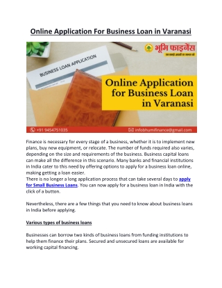 Online Application For Business Loan in Varanasi