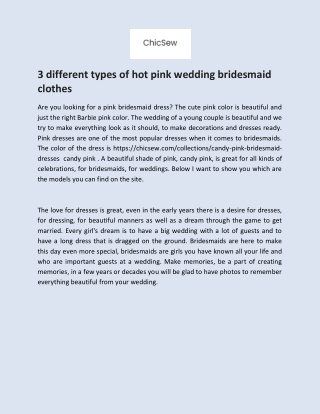 3 different types of hot pink wedding bridesmaid clothes