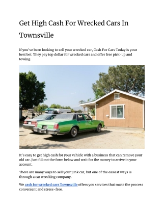 Get High Cash For Wrecked Cars In Townsville