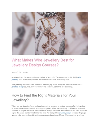 What Makes Wire Jewellery Best for Jewellery Design Courses
