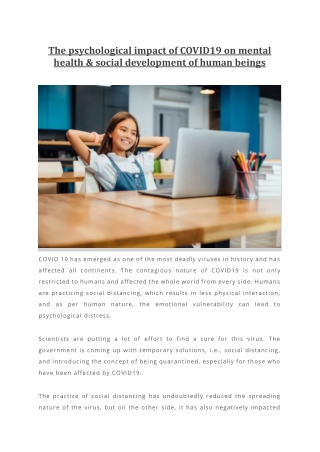 The psychological impact of COVID19 on mental health & social development of human beings