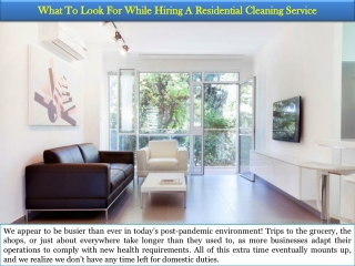 What To Look For While Hiring A Residential Cleaning Service