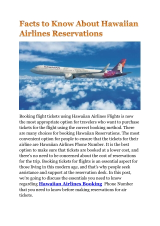 Facts to Know About Hawaiian Airlines Reservations