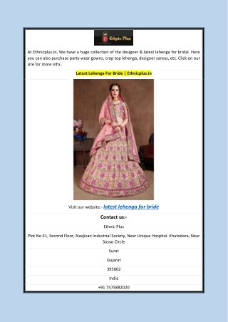 Latest Lehenga For Bride  Ethnicplus.in