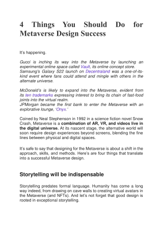 4 Things You Should Do for Metaverse Design Success1
