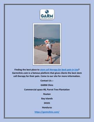 Stem Cell Therapy For Back Pain In Usa | Garmclinic.com