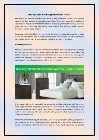 Why You Need a Bed Bug Exterminator Toronto