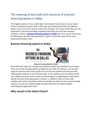 The meaning of bad credit and resources of business financing options in Dallas-converted