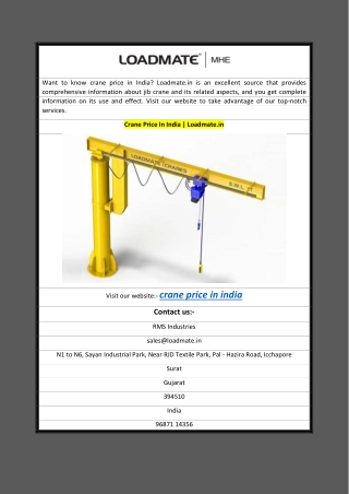 Crane Price In India  Loadmate.in