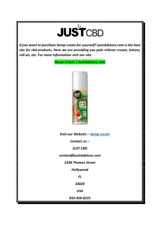Hemp Cream  Justcbdstore.com