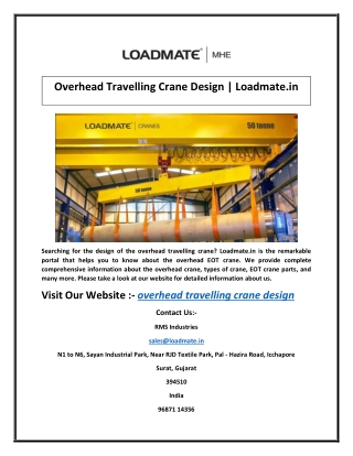 Overhead Travelling Crane Design | Loadmate.in