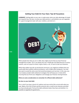 Settling Your Debt On Your Own Tips & Precautions