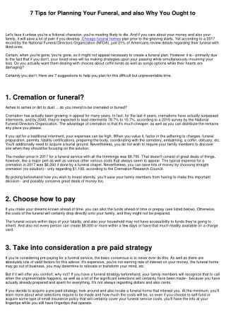 7 Tips for Planning Your Funeral service, and Why You Ought to