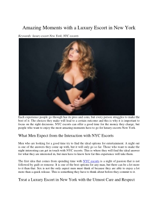 Amazing Moments with a Luxury Escort in New York