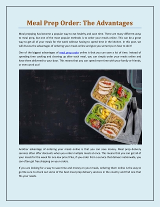 Meal Prep Order: The Advantages