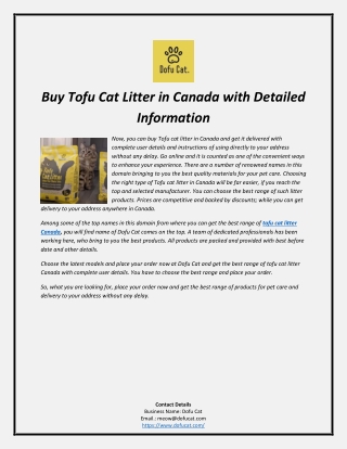 Buy Tofu Cat Litter in Canada with Detailed Information