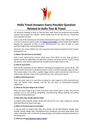 Hello Travel Answers Every Possible Question Related to Kullu Tour & Travel.docx