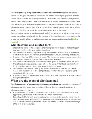 What is the average life expectancy for people with glioblastoma brain cancer?