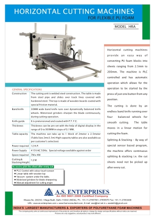 Horizontal cutting machines for flexible PU foam