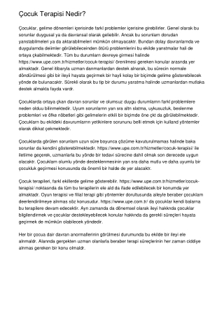 Çocuk Terapisi Nedir?