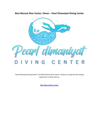Best Muscat Dive Center, Oman Pearl Dimaniyat Diving Center