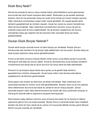 Eksik Borç Nedir?