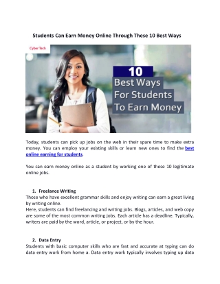 Students Can Earn Money Online Through These 10 Best Ways