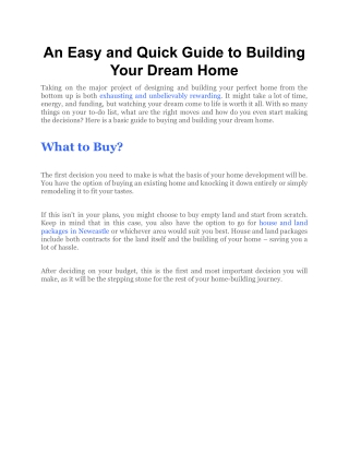 An Easy and Quick Guide to Building Your Dream Home