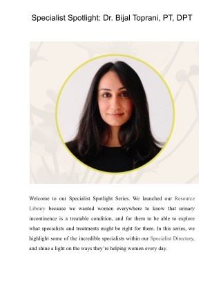Welcome to our Specialist Spotlight Series