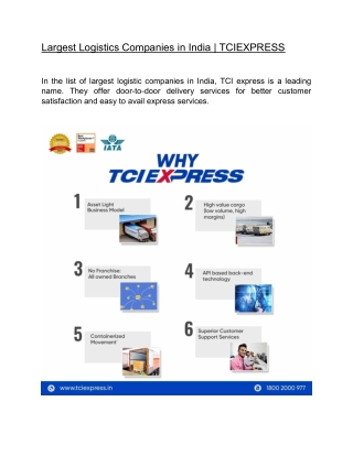 Largest Logistics Companies in India | TCIEXPRESS