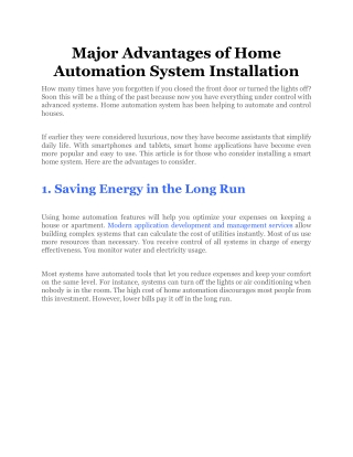 Major Advantages of Home Automation System Installation