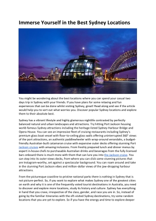 Immerse Yourself in the Best Sydney Locations