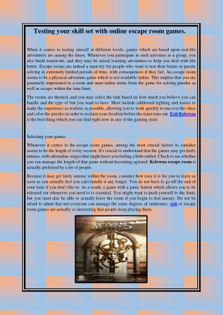 Testing your skill set with online escape room games.
