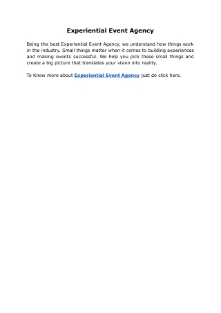 Experiential Event Agency